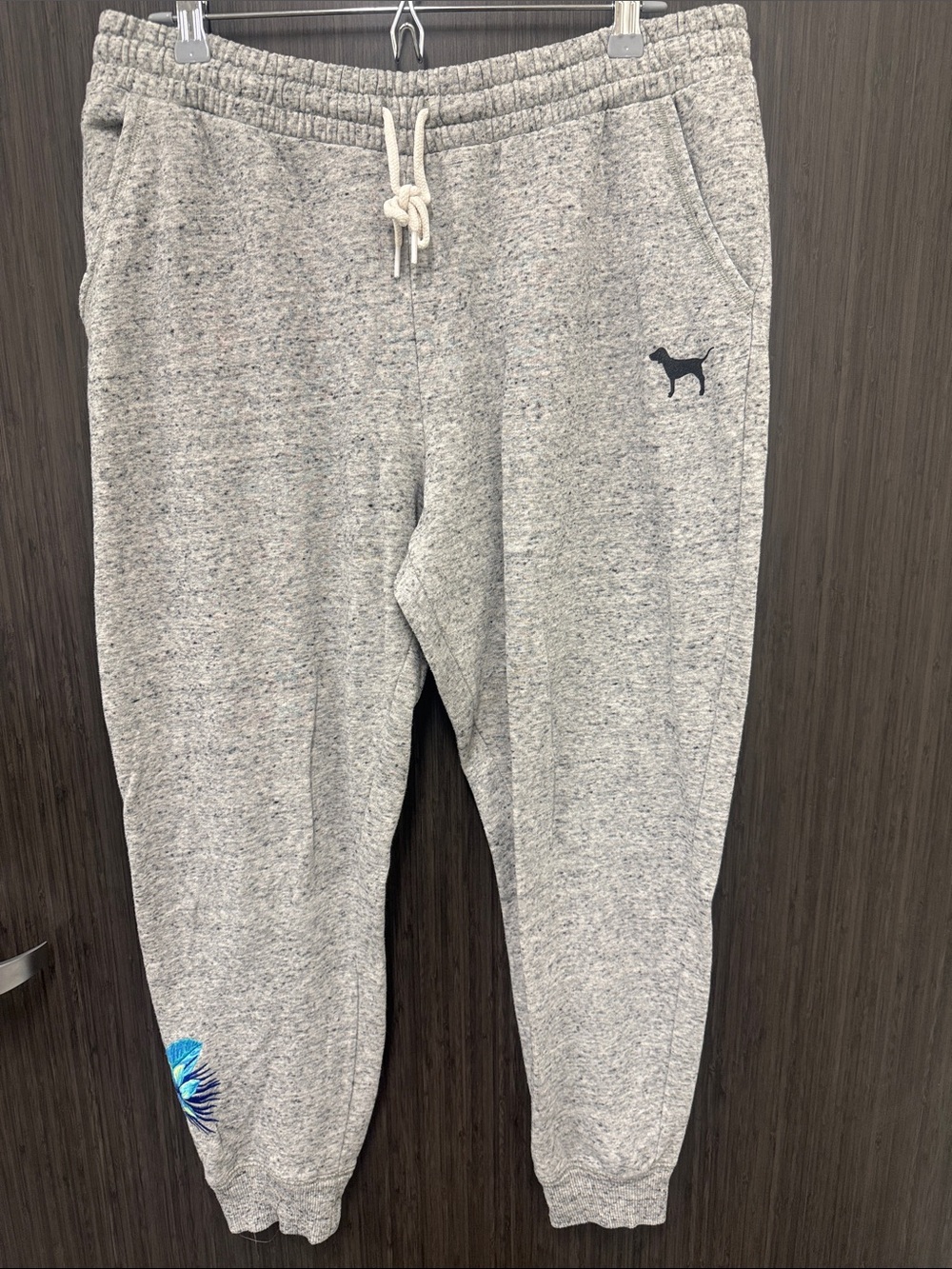 Women’s PINK brand Grey Heather Jogger Sweatpants with flower embroidery